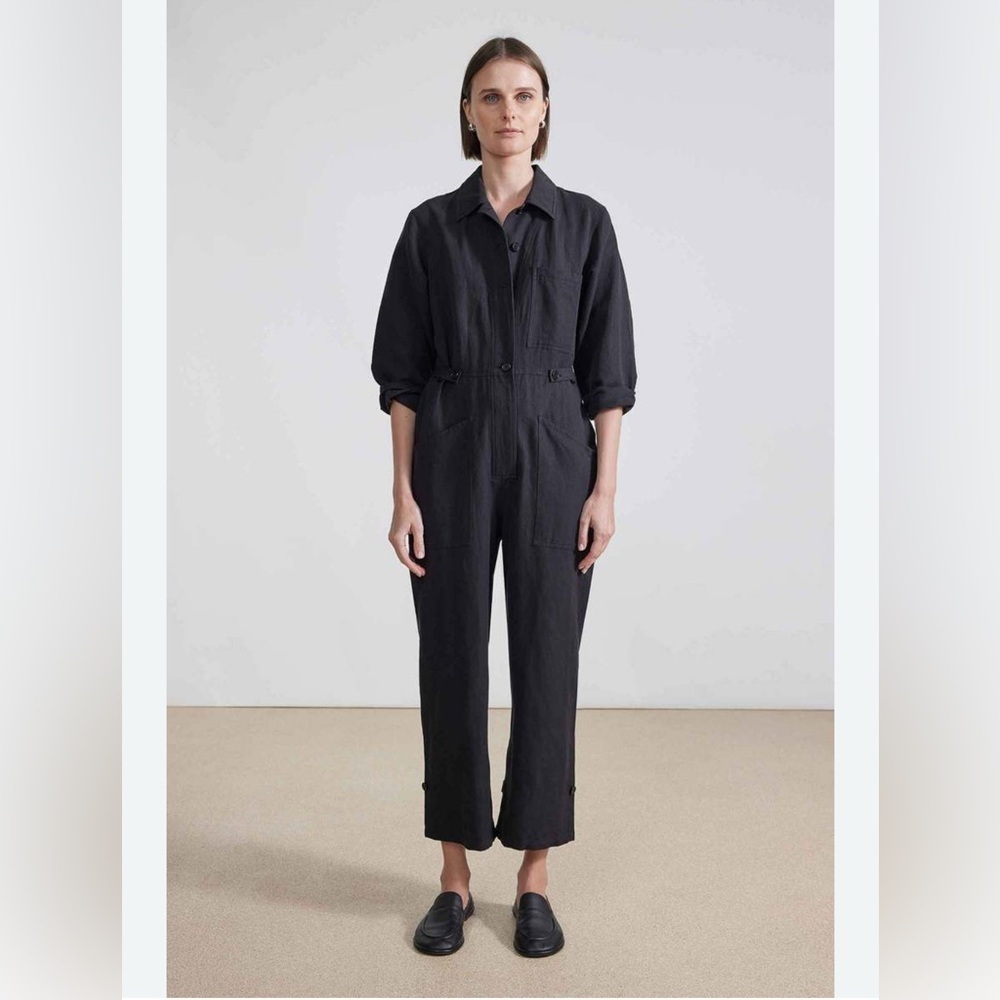 Apiece Apart Ares Cropped Button-Down Utility Jumpsuit in Black size 0